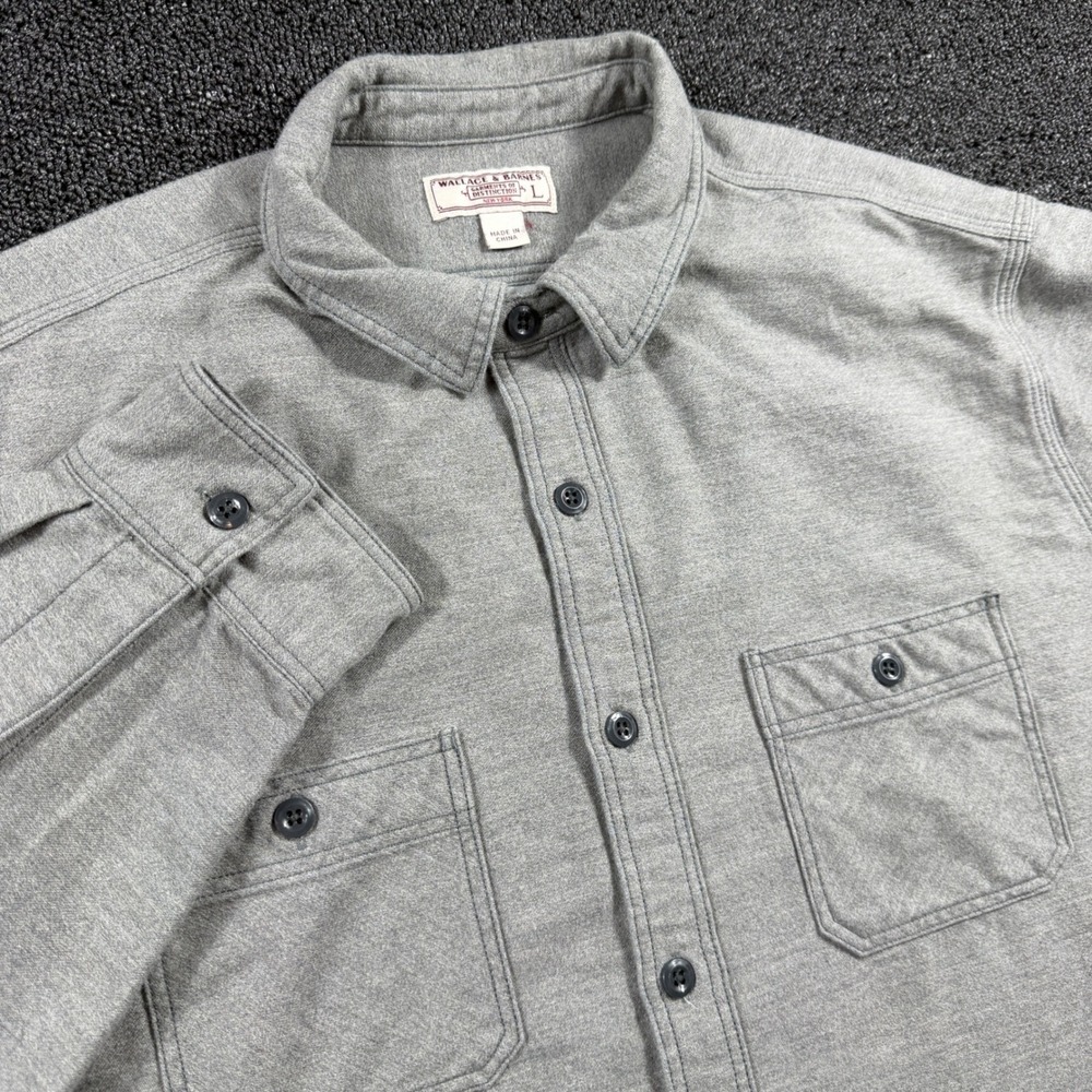 Wallace & Barnes J.Crew Work Shirt Mens Large Gray Cotton Knit Button Up Utility